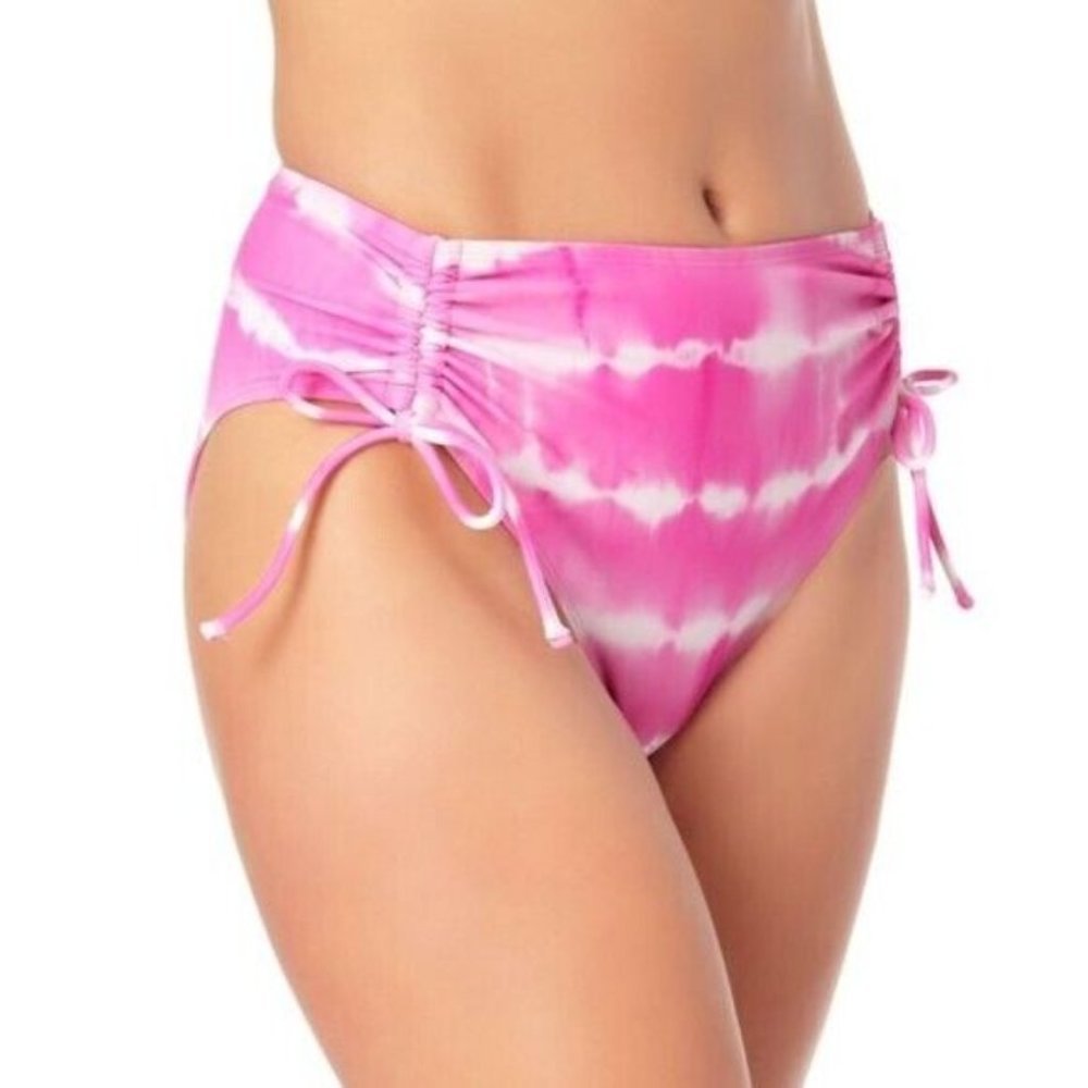 California Waves High Waisted Bikini Bottom Ruched Tie Dye Pink M